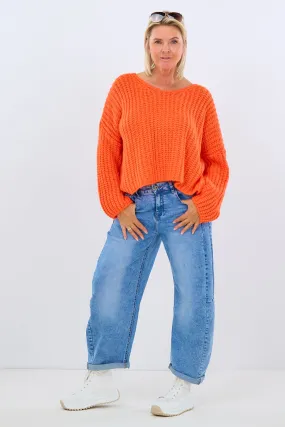 kurzer Strickpulli mit V-Ausschnitt, orange