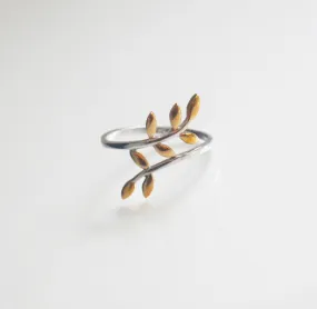 Leaf Ring, .925 sterling silver two tone luxury ring