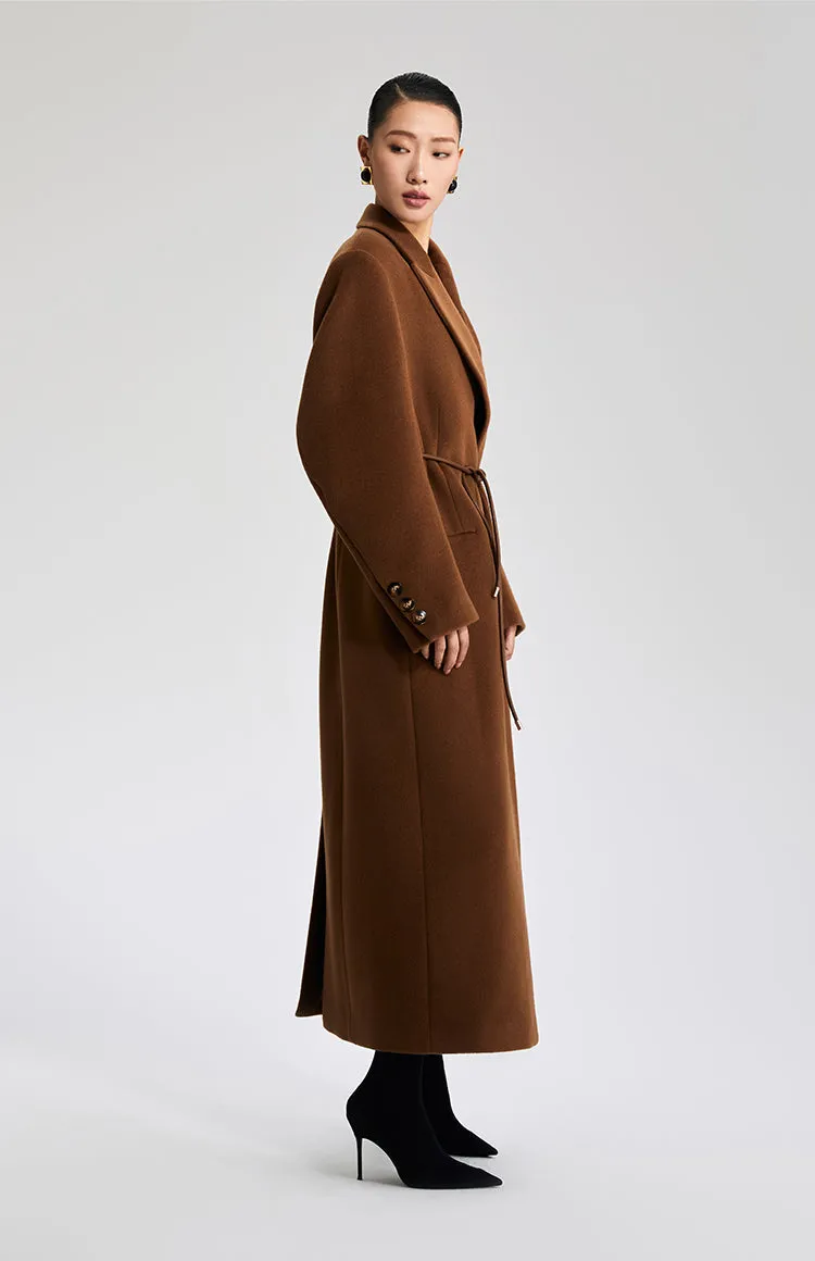 LEDI W designer pure wool long curved straight coat - Malliard