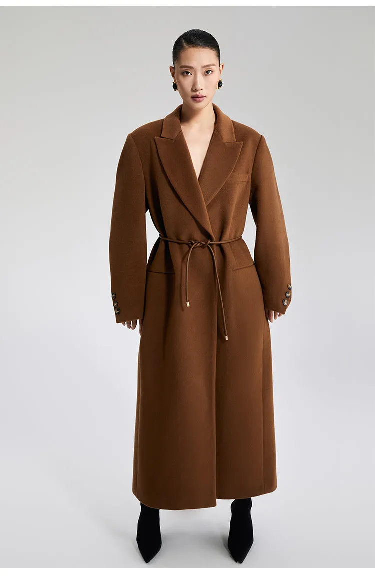 LEDI W designer pure wool long curved straight coat - Malliard