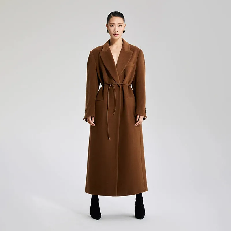 LEDI W designer pure wool long curved straight coat - Malliard