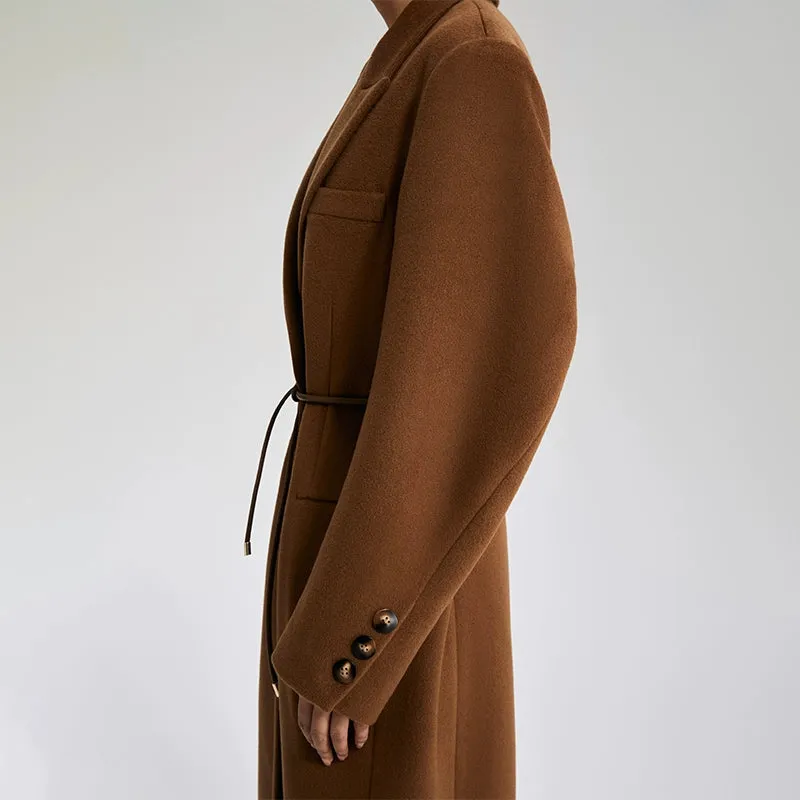 LEDI W designer pure wool long curved straight coat - Malliard