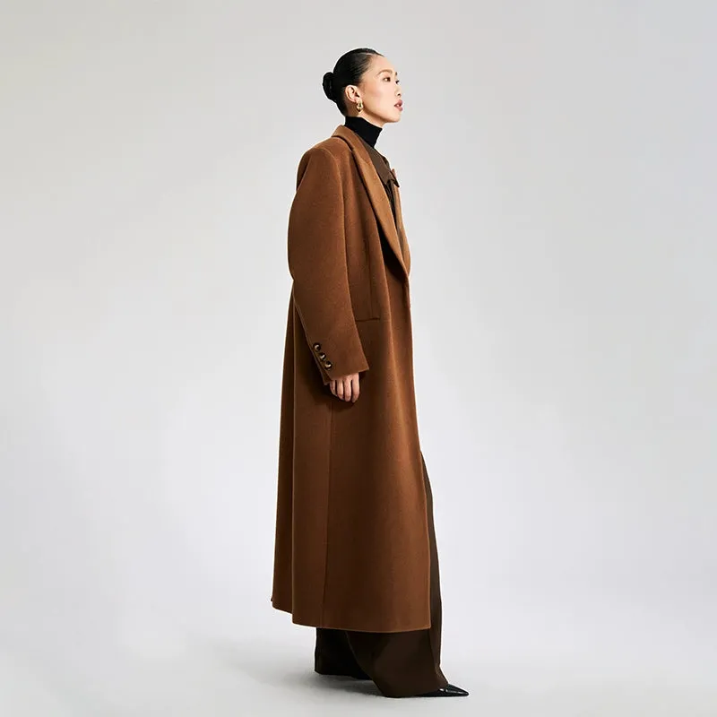 LEDI W designer pure wool long curved straight coat - Malliard