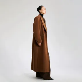 LEDI W designer pure wool long curved straight coat - Malliard