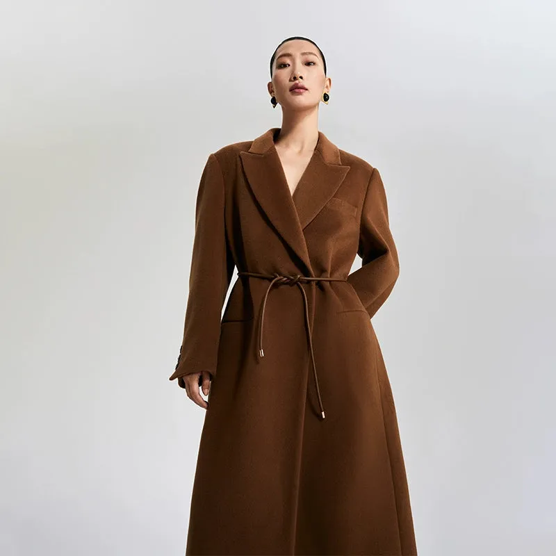 LEDI W designer pure wool long curved straight coat - Malliard