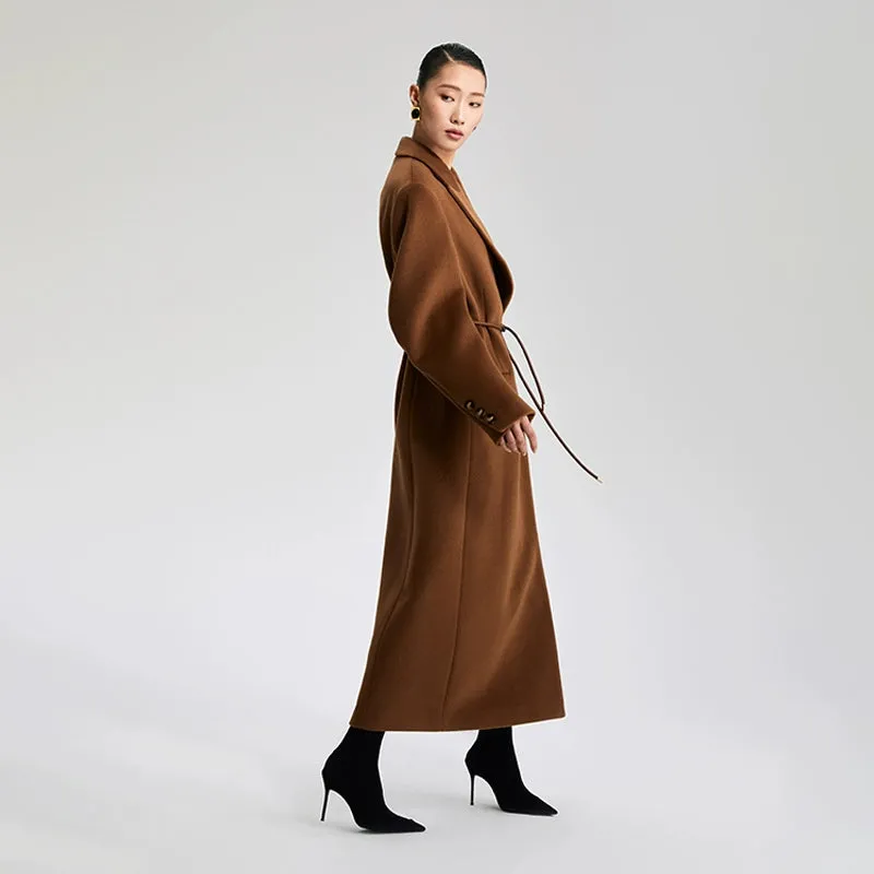 LEDI W designer pure wool long curved straight coat - Malliard