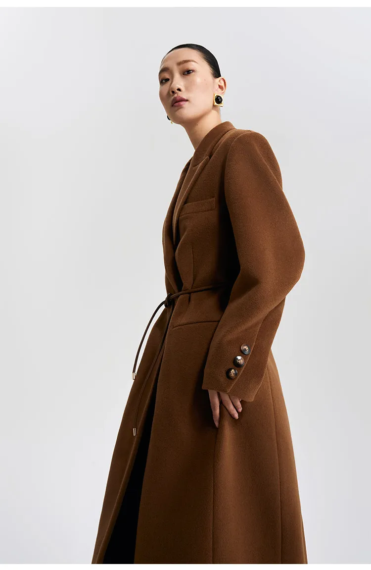 LEDI W designer pure wool long curved straight coat - Malliard