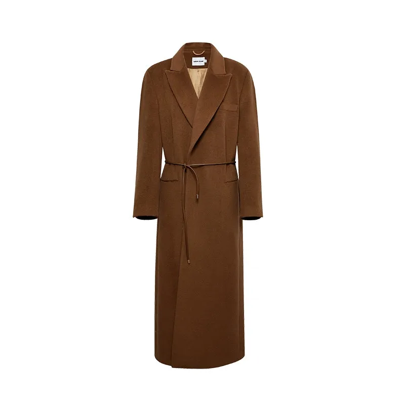 LEDI W designer pure wool long curved straight coat - Malliard