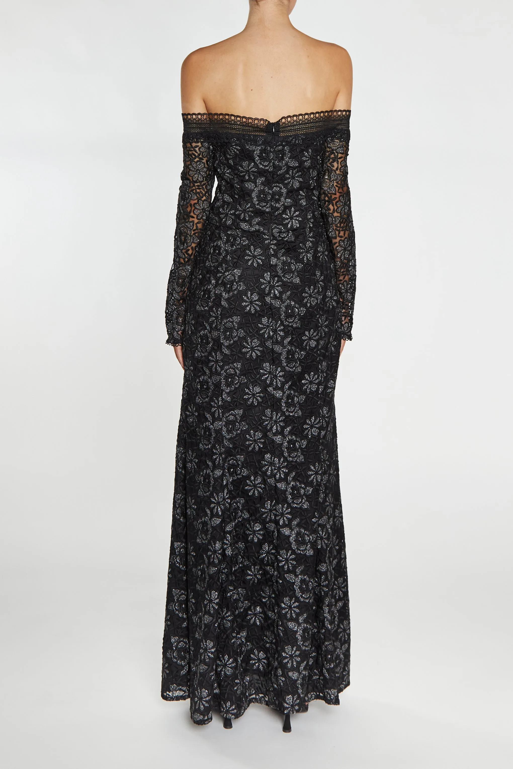 Lenox Black Bardot Long-Sleeve Maxi Dress