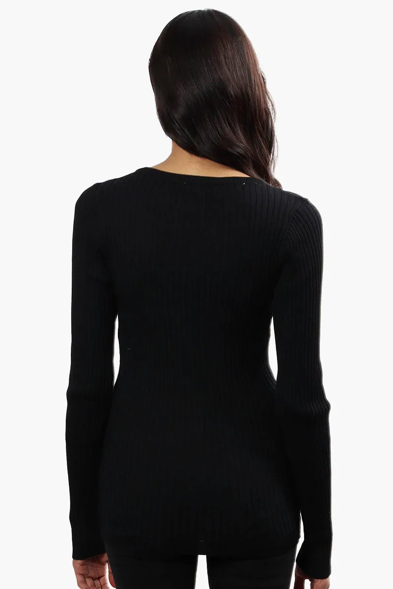 Limite Ribbed Crewneck Pullover Sweater - Black