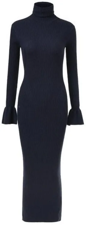 Long Black Knit Turtleneck Dress