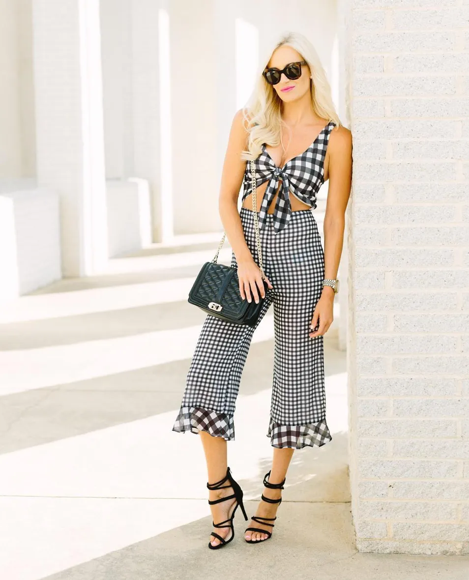 LPA Tie Front Jumpsuit in Gingham with Cutout- Size XS