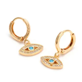 Lucky Eye Micro Pave Drop Earrings Golden Circle Turkish Evil Eye Charm Dangle Earrings Fashion Jewelry for Women