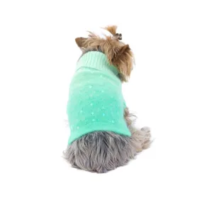 Luxury Sparkle Beverly Hills Dog Sweater Seafoam