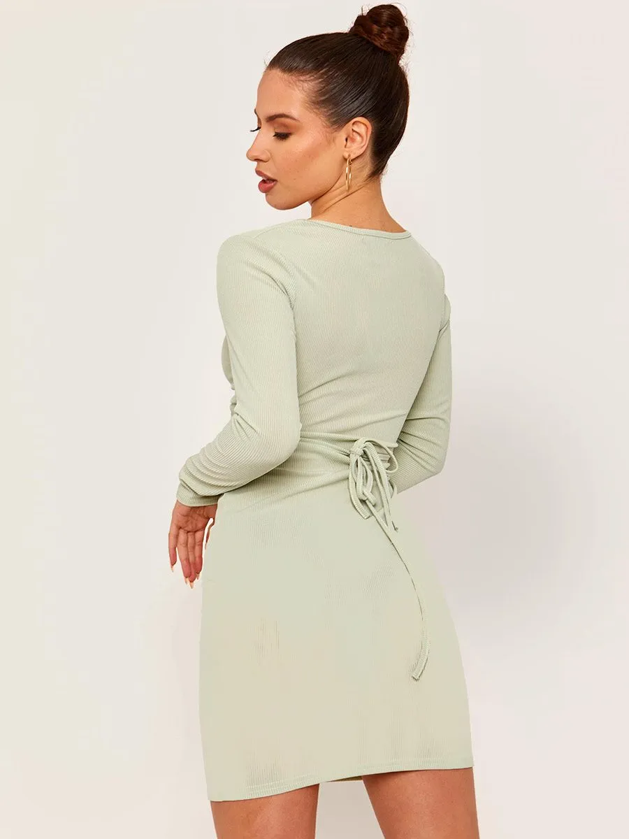 Maggie Criss Cross Bust Ribbed Bodycon Dress In Green