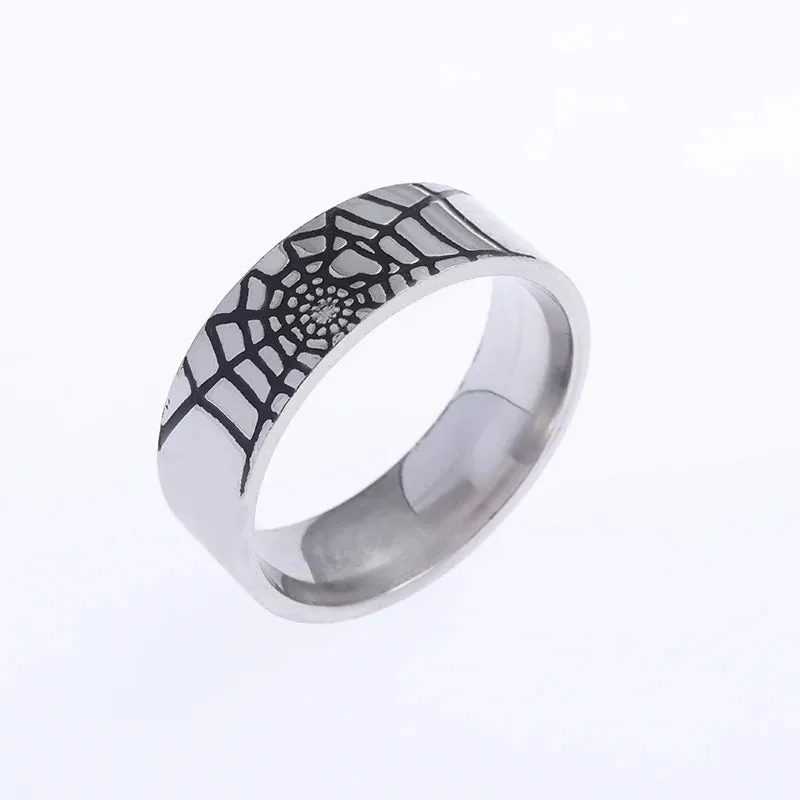 Men Stainless Steel Silver Color Spider Web Ring Fashion High-End Ring Jewelry Party Gift