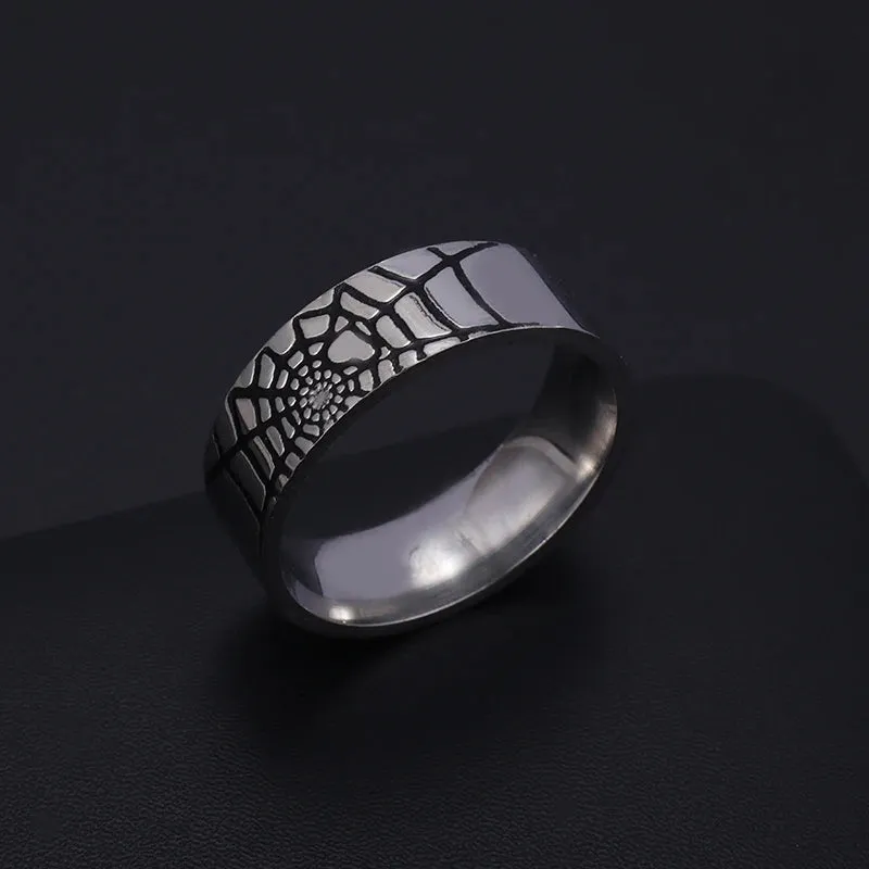 Men Stainless Steel Silver Color Spider Web Ring Fashion High-End Ring Jewelry Party Gift