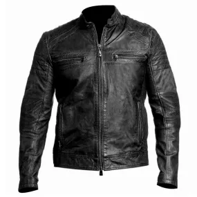 Mens Cafe Racer Biker Vintage Motorcycle Distressed Black Real Leather Jacket