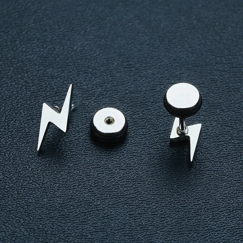 Mens Cool Lightning Shaped Stud Earrings and Black Tone Stainless Steel Accessory Wholesale