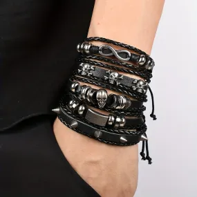 Mens Edgy Skull Spike Bracelet Set  Punkinspired Fashion