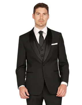 Mens Vested One Button Shawl Lapel Tuxedo in Black - Mens Slim Fitted Tuxedo