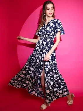 Midnight Blossom Fit and Flare Maxi Dress