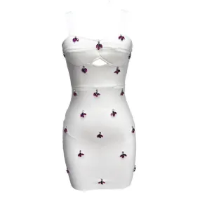 Mignonette Spaghetti Strap Backless Jewel Embellished Mini Dress