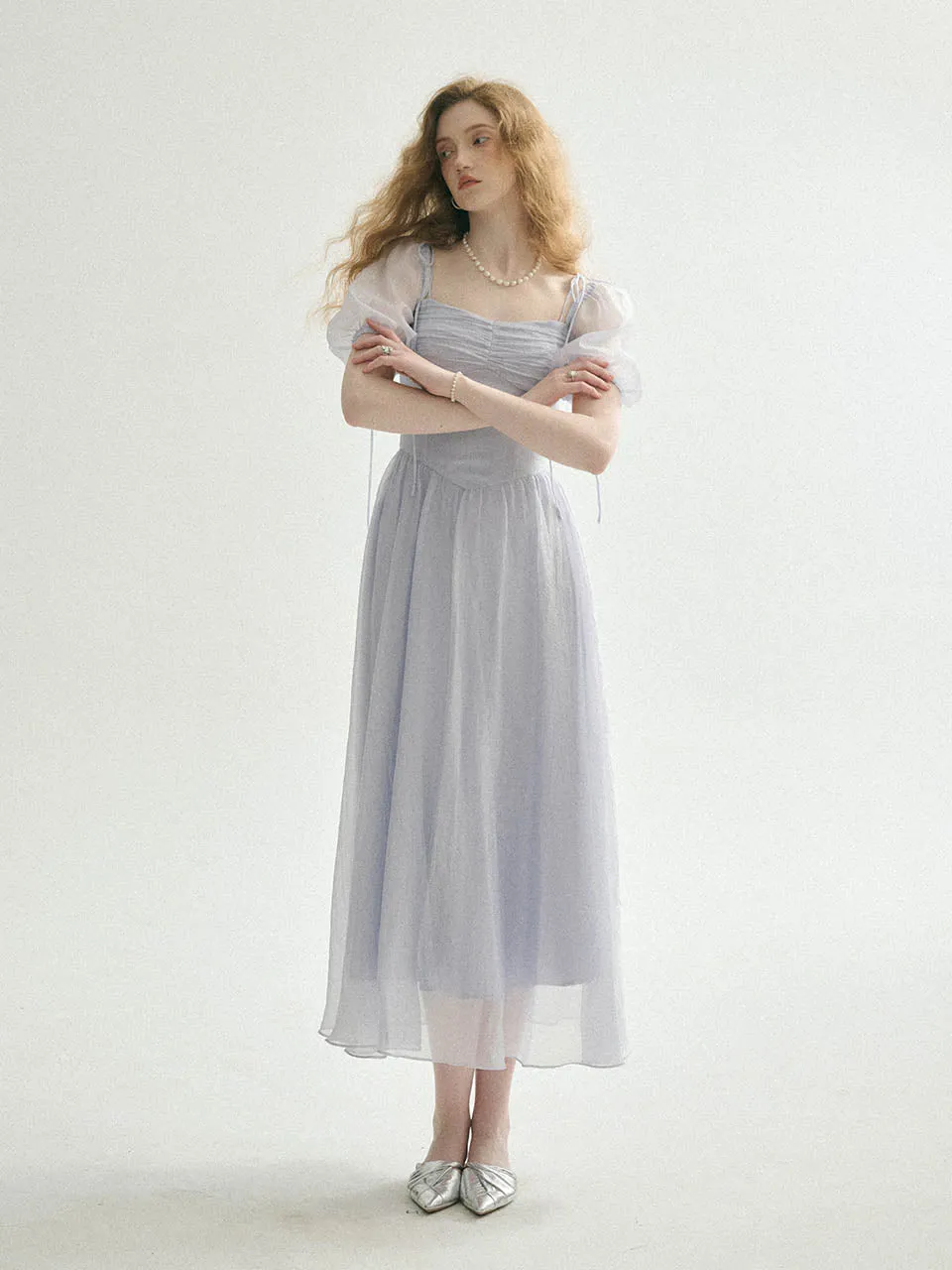 Minerva ribbon long dress (Blue)