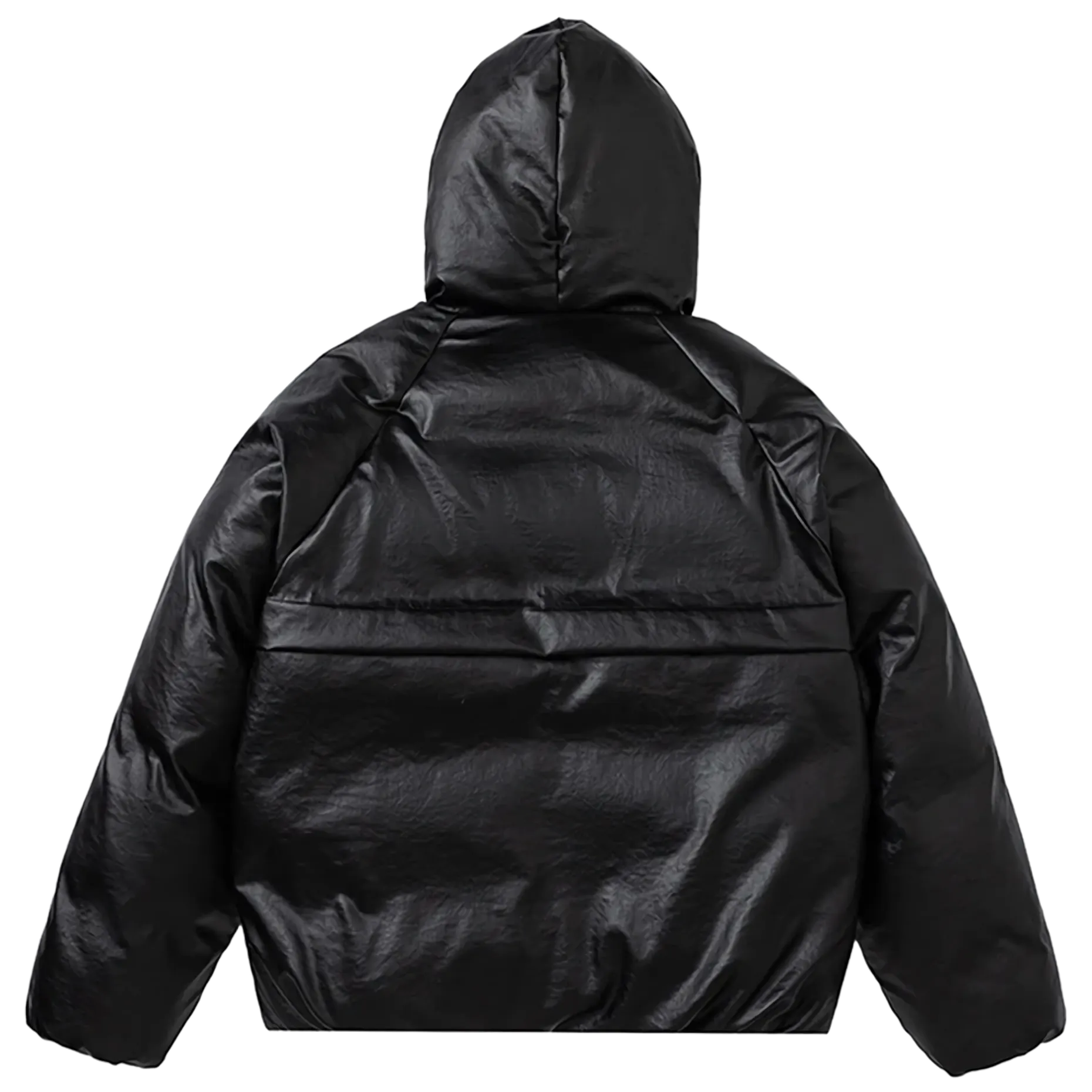 Minimalist Faux Leather Hooded Puffer Jacket