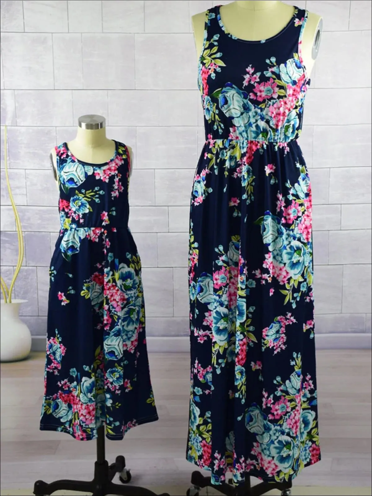 Mommy And Me Matching Floral Print Sleeveless Maxi Dress