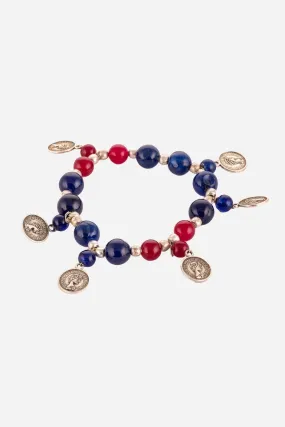 multi coloured beads bracelet with elizabeth coin charms