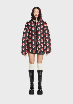 Mushroom Print Puffer Jacket