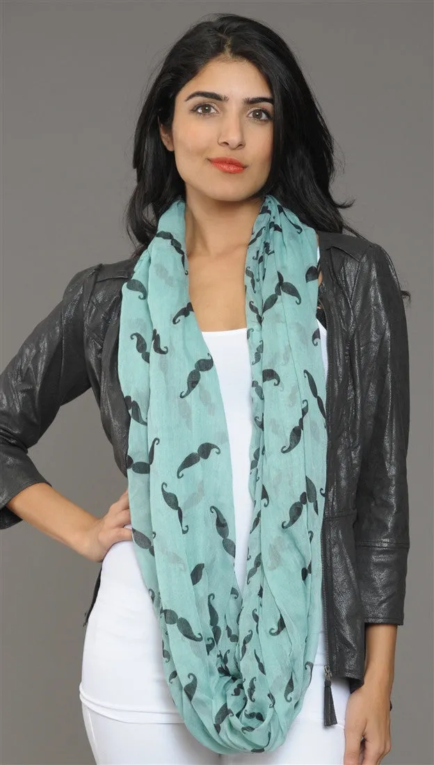 Mustache Infinity Scarf in Mint Green