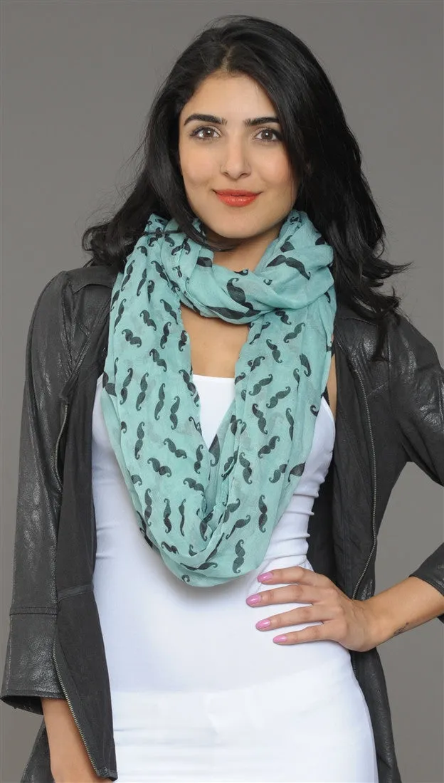 Mustache Infinity Scarf in Mint Green