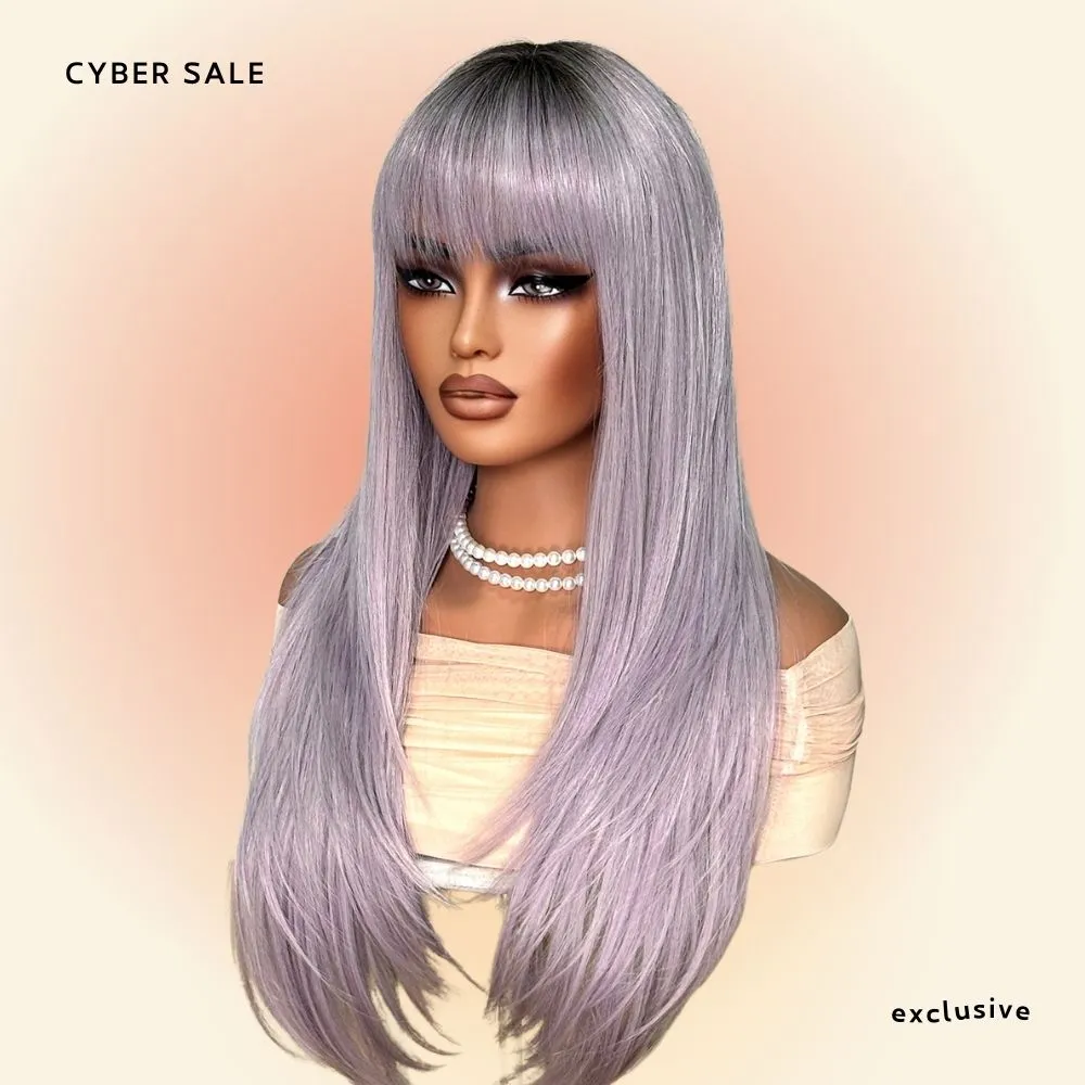 Ombre Ash Purple Grey Fringe Wig