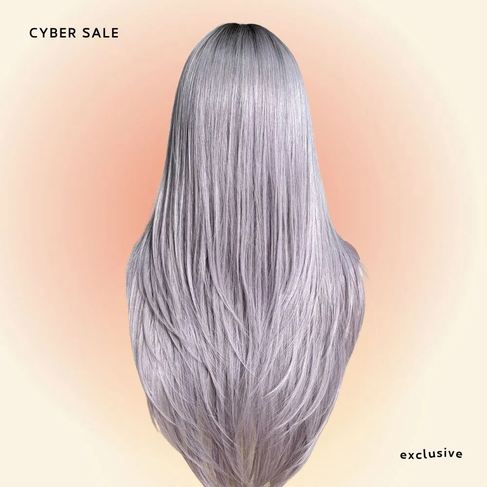 Ombre Ash Purple Grey Fringe Wig