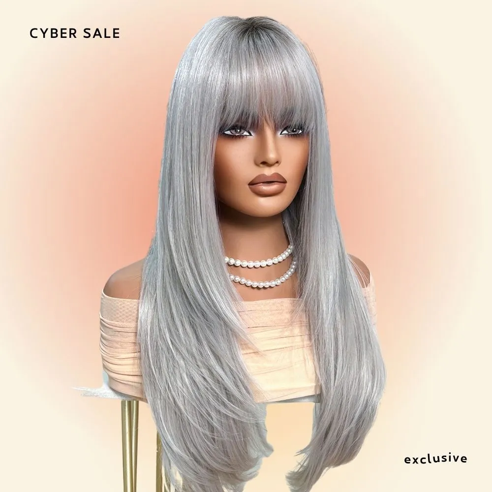 Ombre Silver Grey Fringe Wig