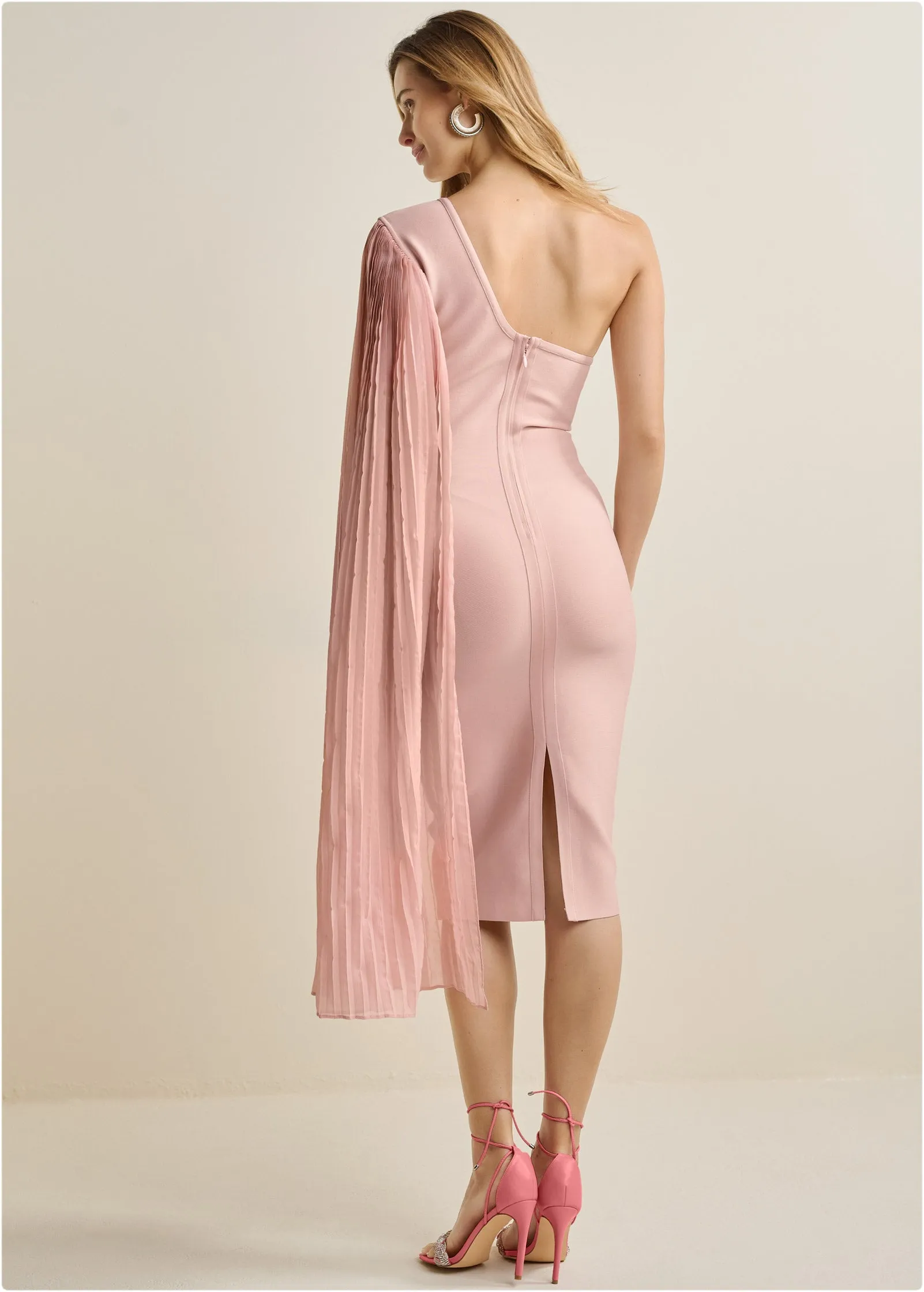 One-Shoulder Bandage Dress - Pink