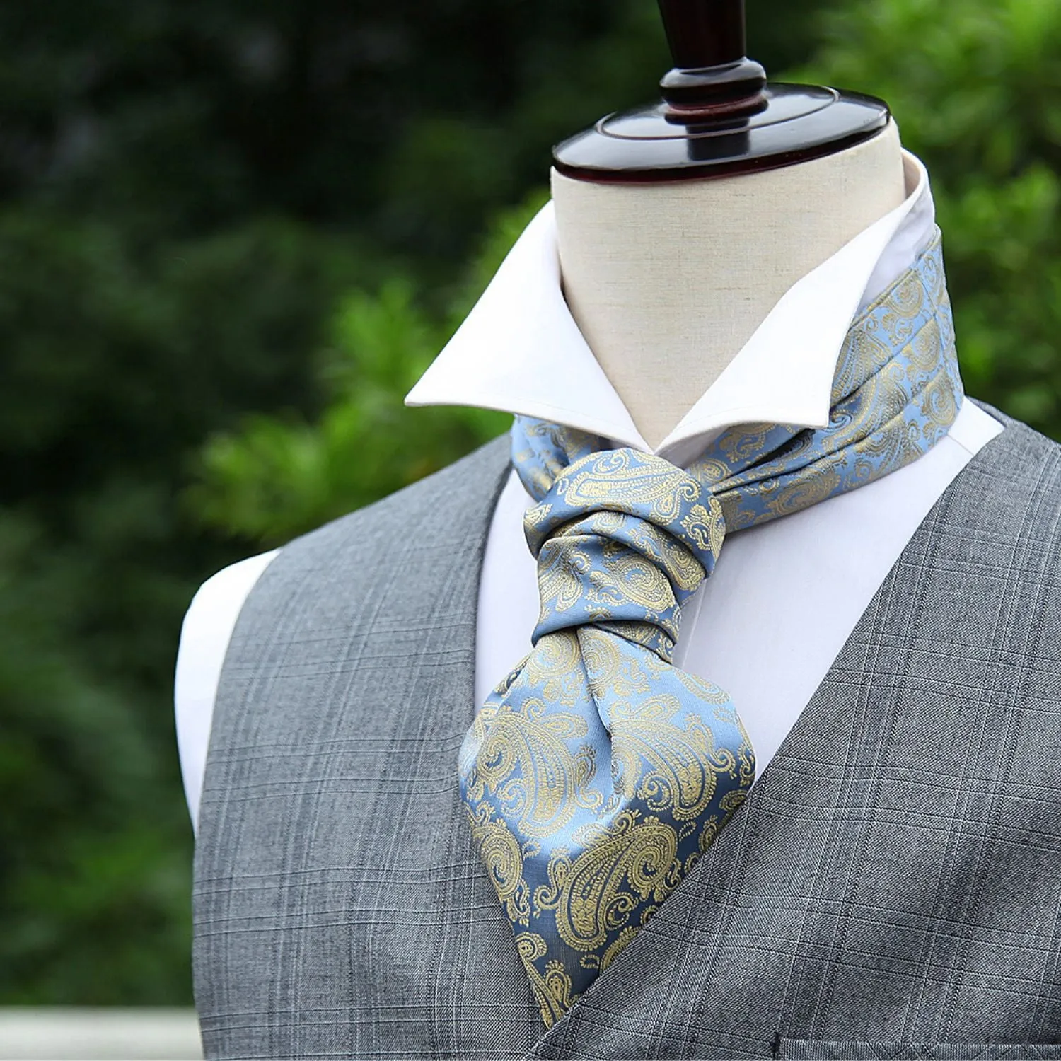 Paisley Floral Ascot Handkerchief Set - A-BEIGE/BLUE