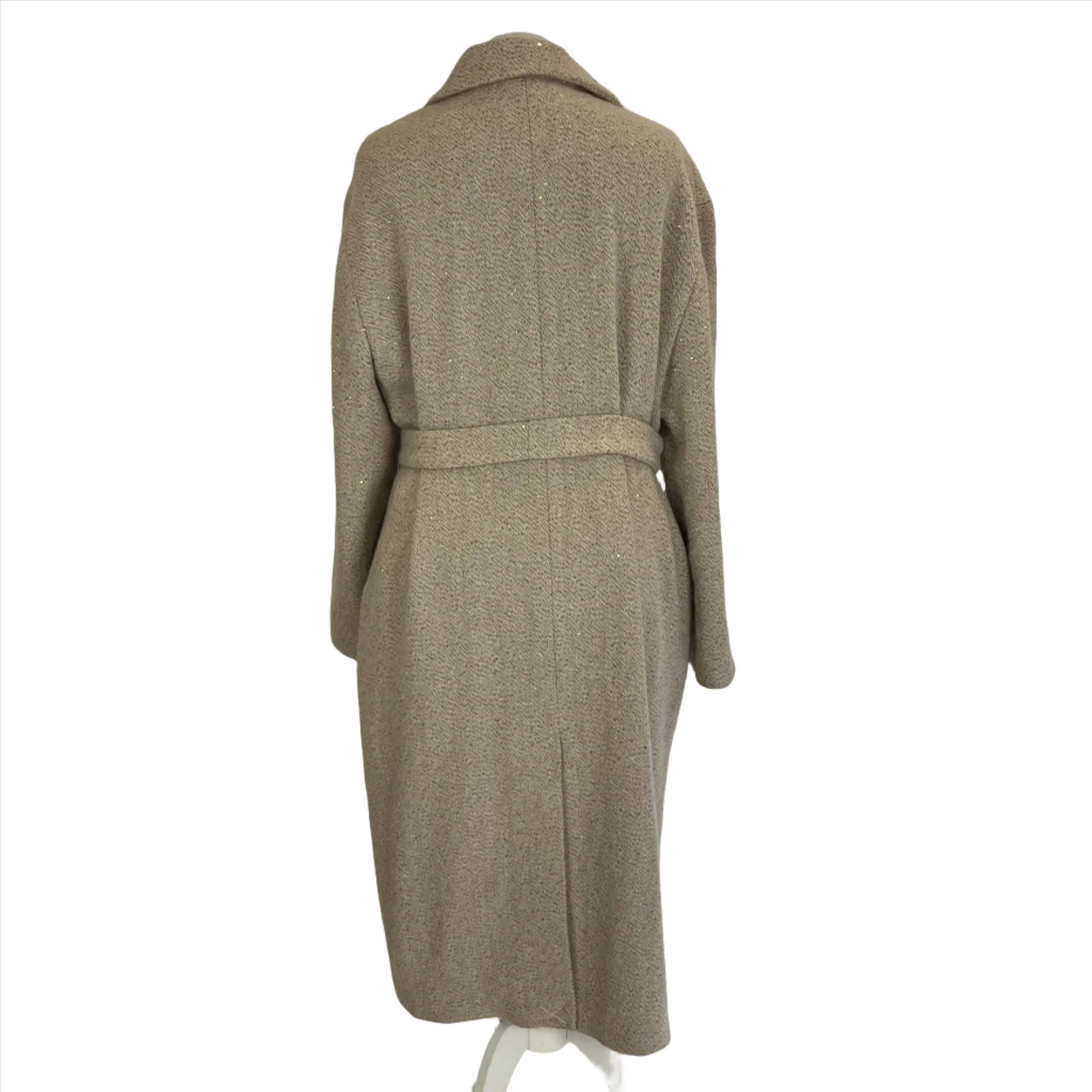 Peserico Beige & Bronze Shimmer Wool Belted Coat L