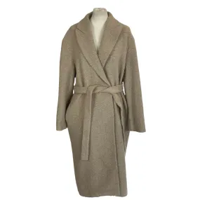 Peserico Beige & Bronze Shimmer Wool Belted Coat L