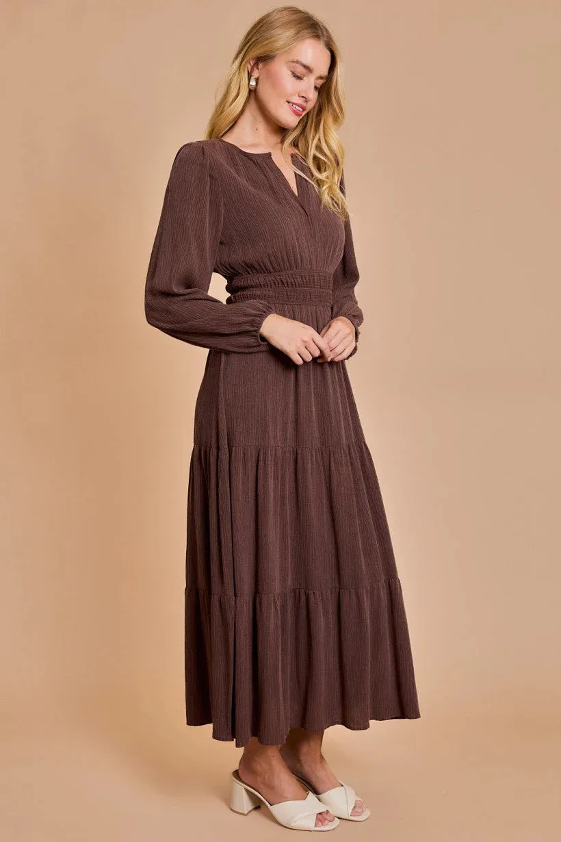 PLACKET DETAIL LONG SLEVEE MAXI DRESS