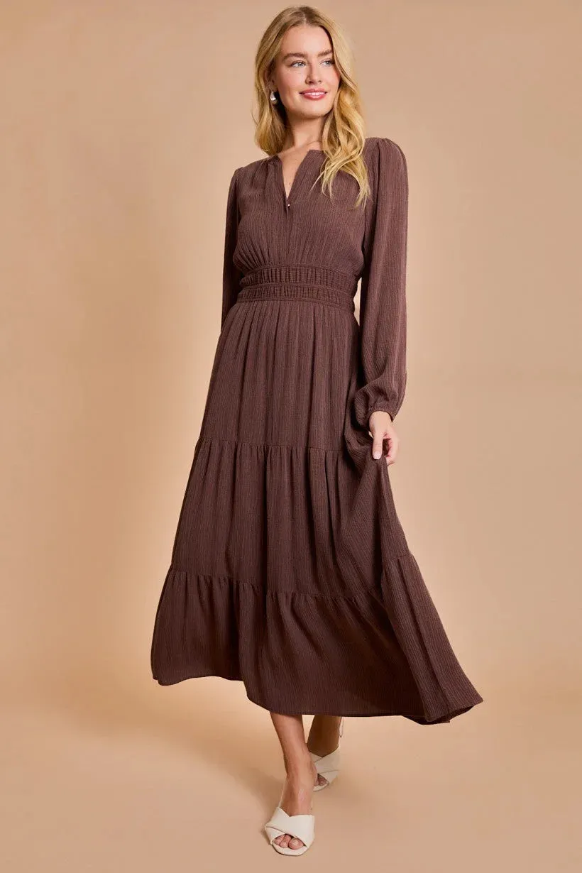 PLACKET DETAIL LONG SLEVEE MAXI DRESS