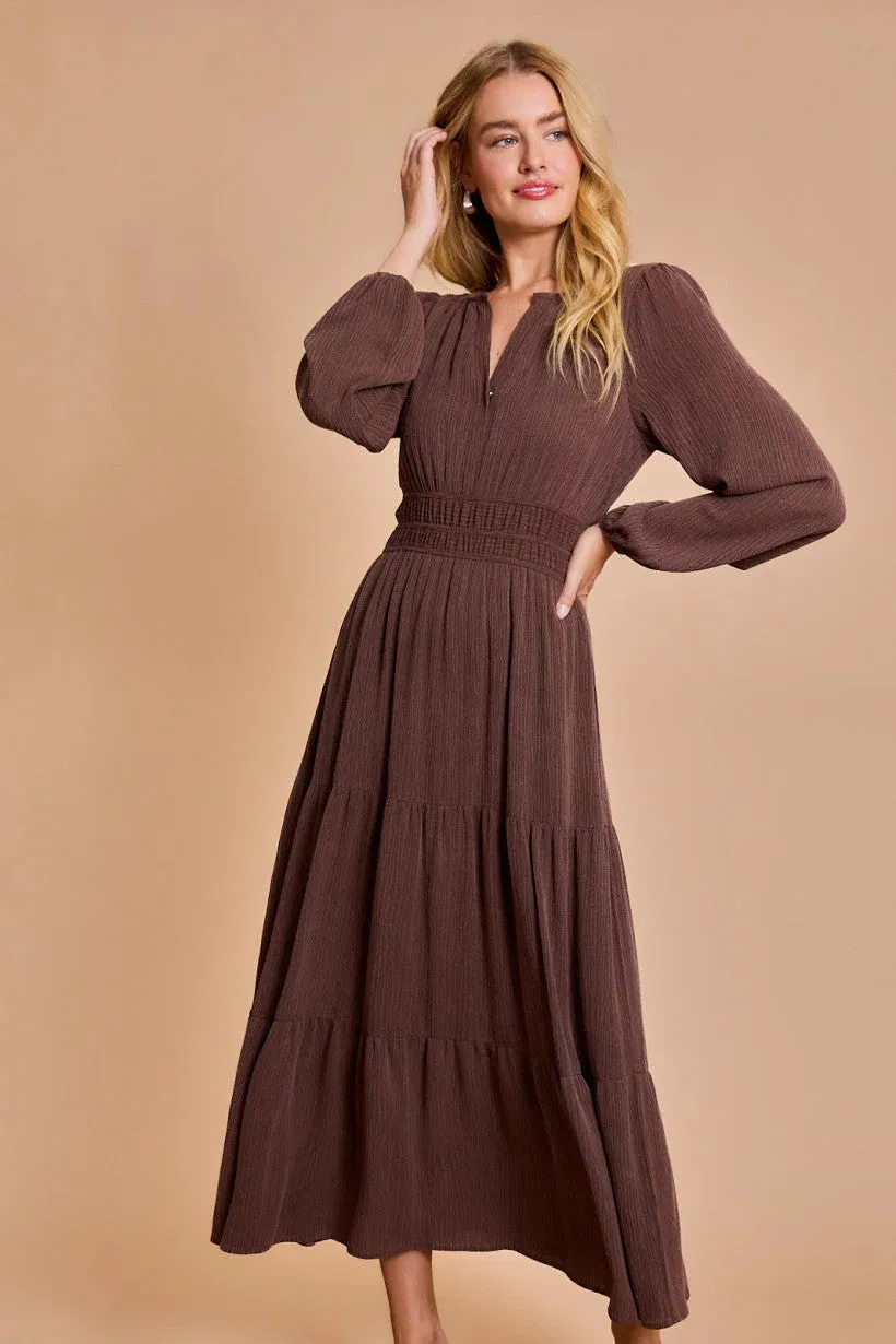 PLACKET DETAIL LONG SLEVEE MAXI DRESS