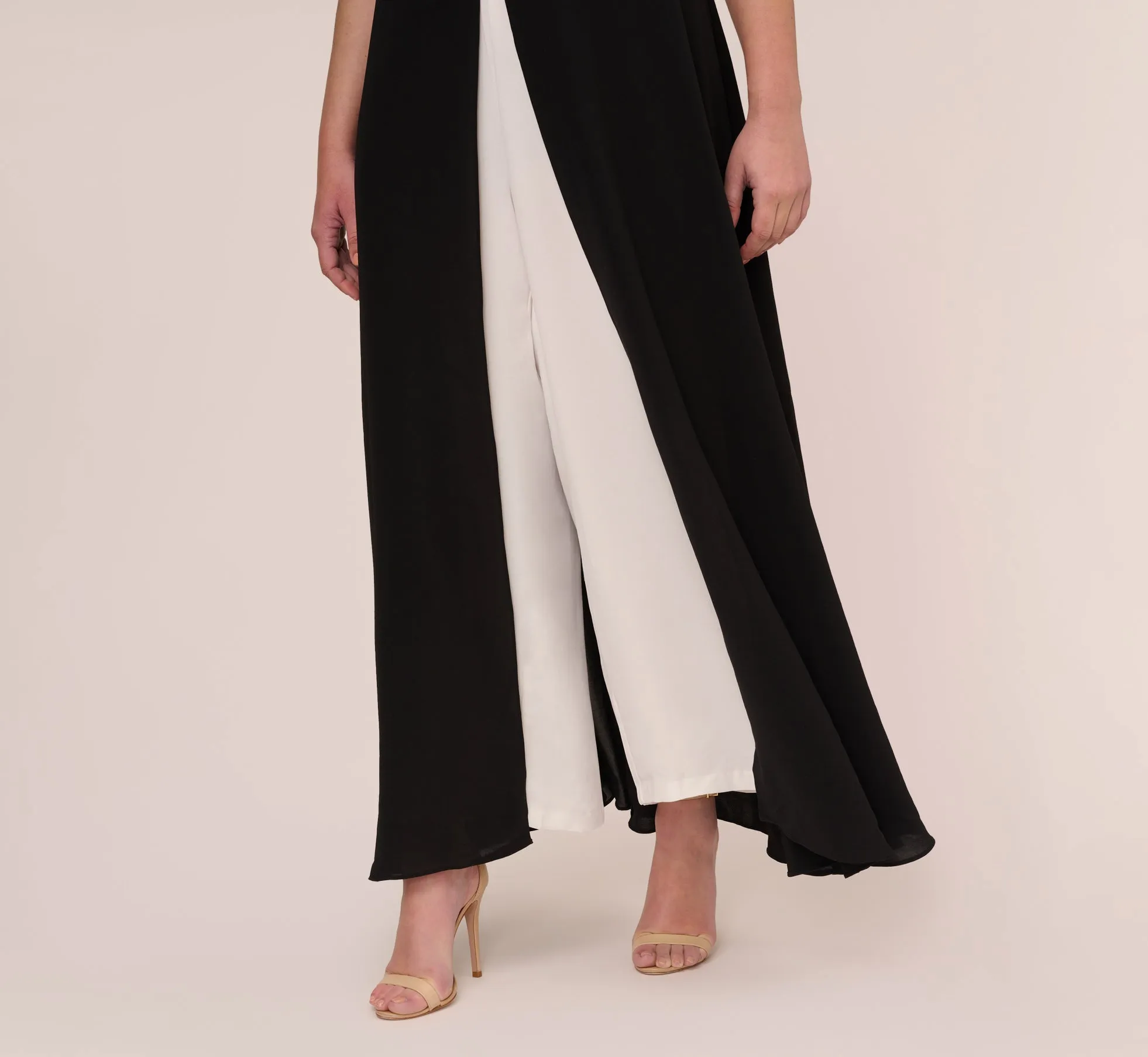 Plus Size Colorblock Jumpsuit With Skirt Overlay In Black Ivory