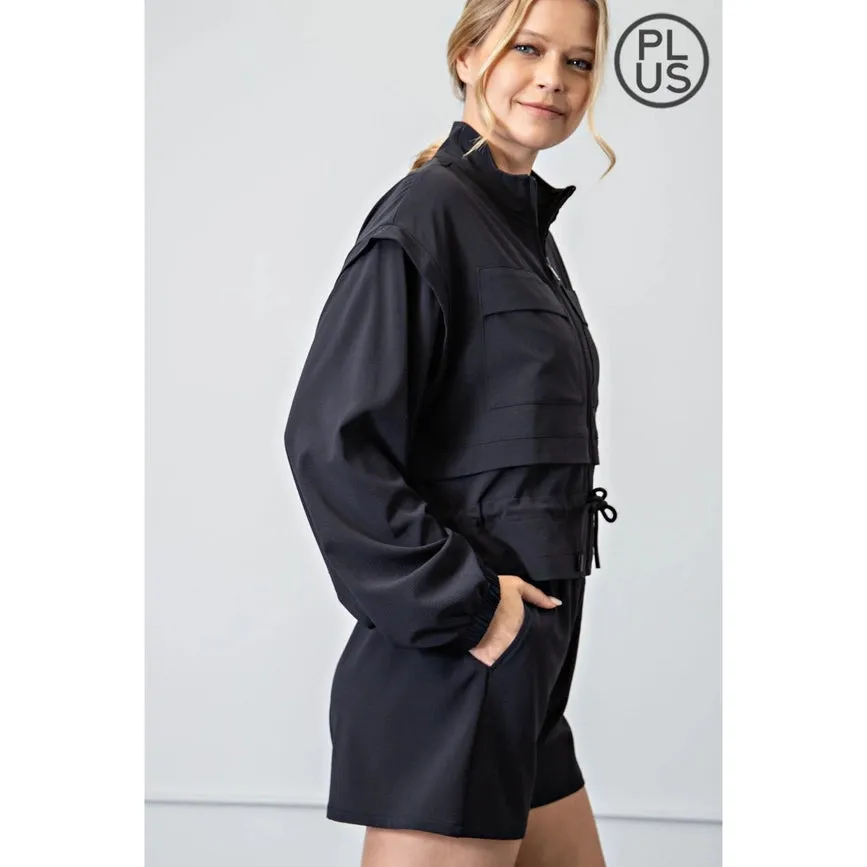 Plus Size Crinkle Woven Cropped Jacket Black