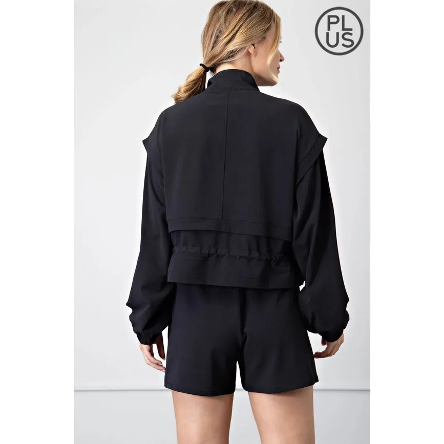 Plus Size Crinkle Woven Cropped Jacket Black