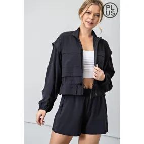 Plus Size Crinkle Woven Cropped Jacket Black