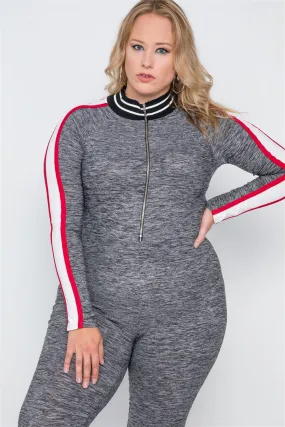 Plus Size Grey Heathered Colorblock Jumpsuit