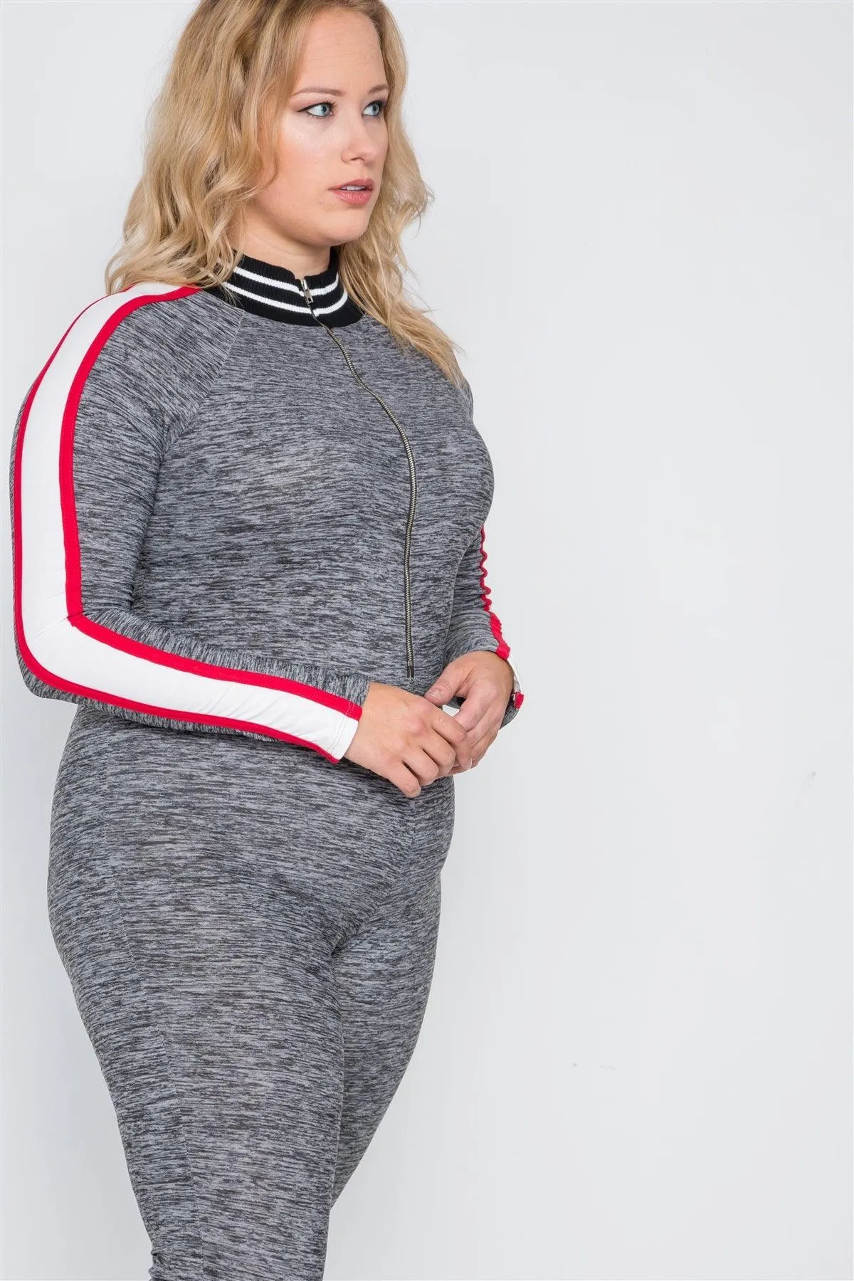 Plus Size Grey Heathered Colorblock Jumpsuit